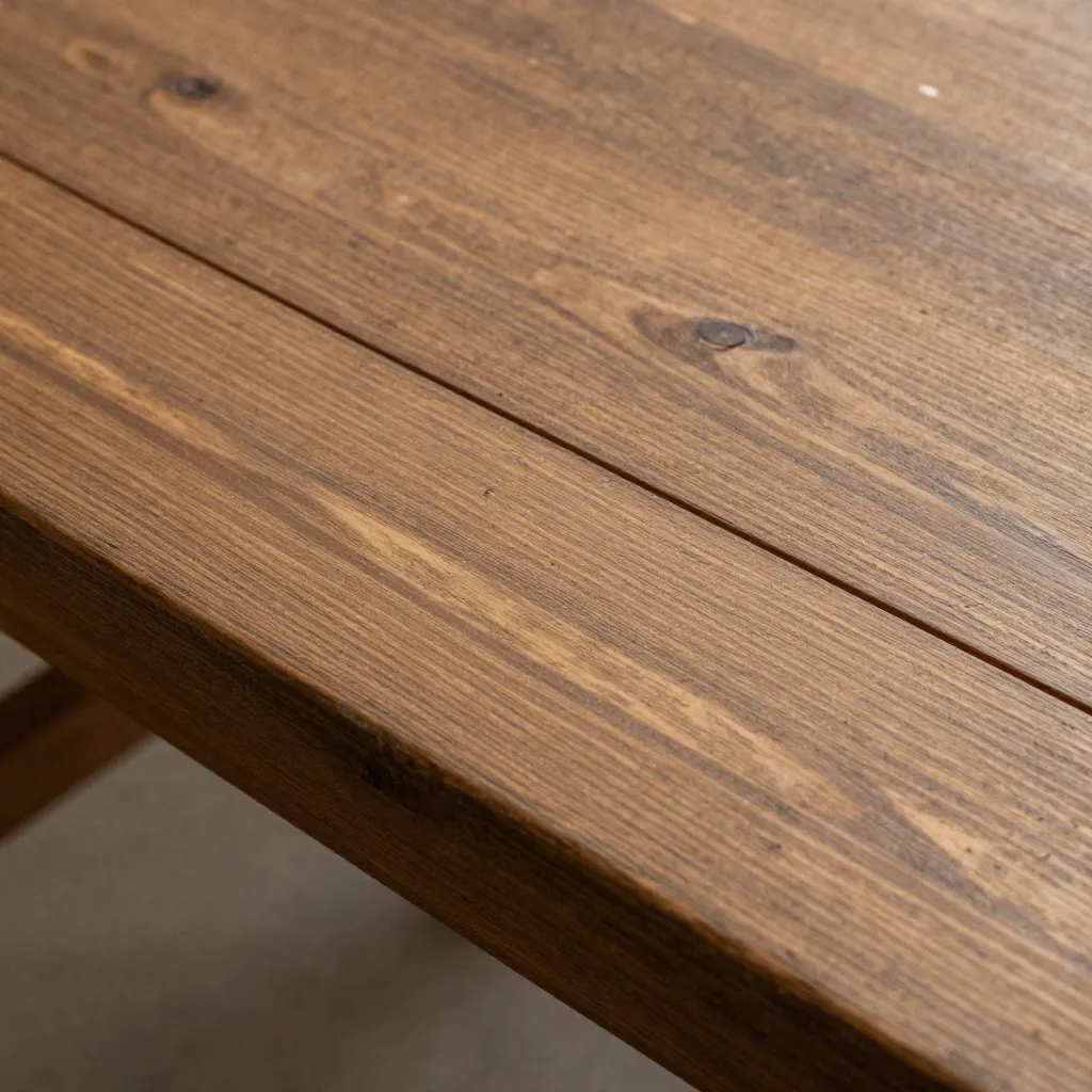 Close-up of oil being applied to wood grain